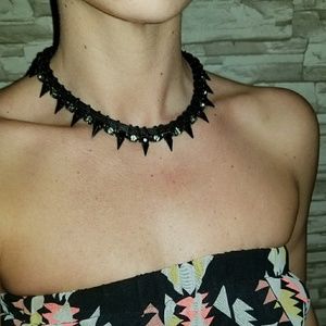 Spiked black collar necklace
